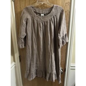 Match Point Women's Brown Linen Dress Size S Peasant Flowy Lightweight Boho USA